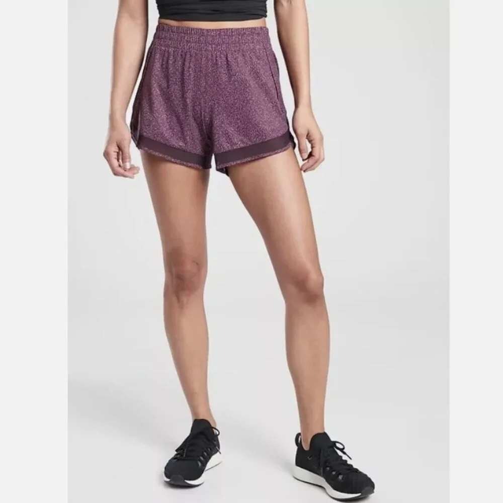 Athleta 1X Purple Space Dye Running Shorts Lined Athletic Lightweight‎ Mesh Trim